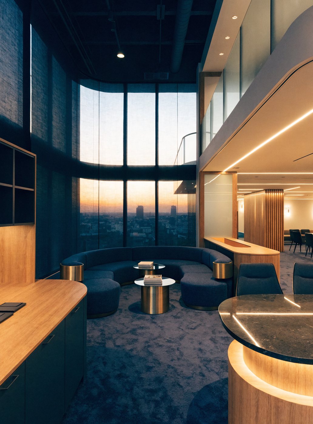 Open-plan corporate office with tunable lighting