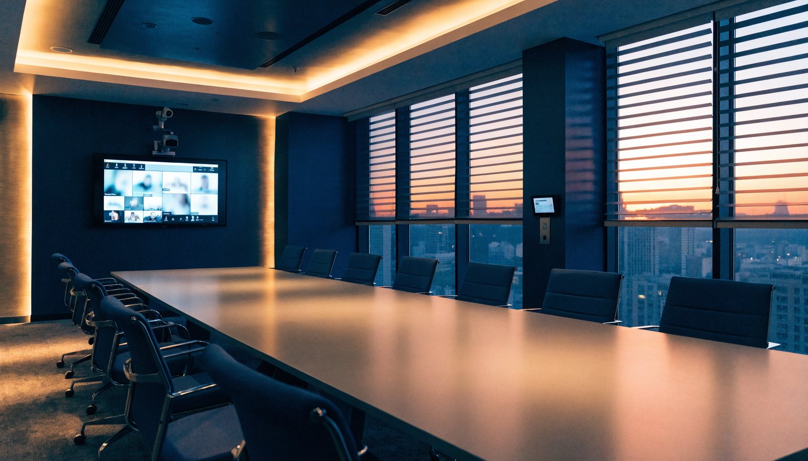 Modern corporate boardroom with integrated AV