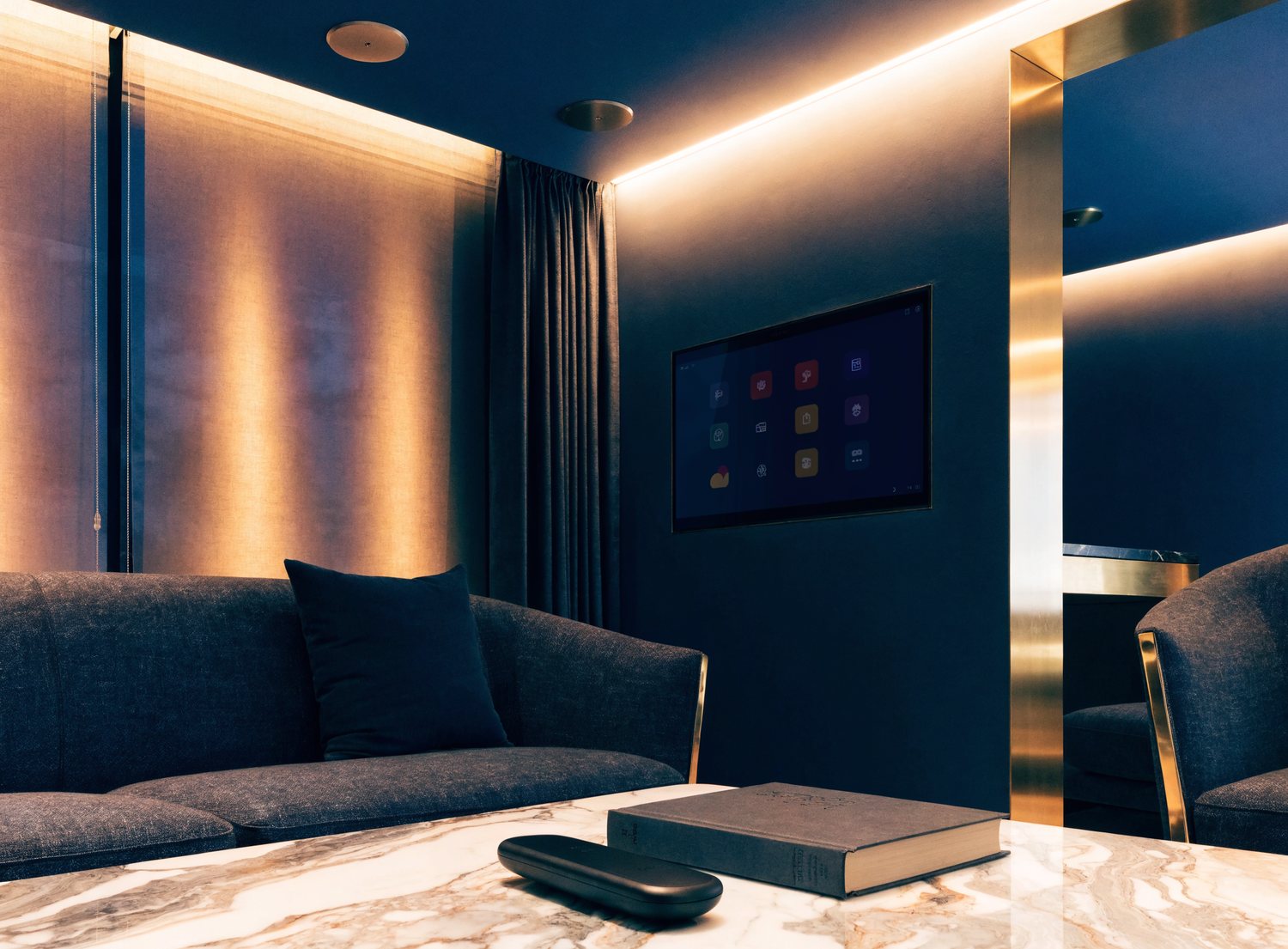 Integrated living lounge with concealed automation